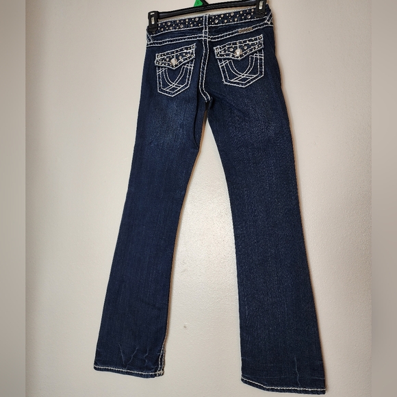 LA Idol Vintage Rhinestone Jeans Horse Shoe Pocket Long Womens Jeans - Picture 10 of 14